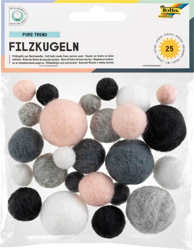 Filzkugeln - pure trend, 25 Stück, Ø 1/2/3 cm