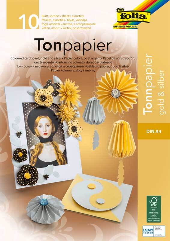 Tonpapierblock - 10 Blatt, gold und silber